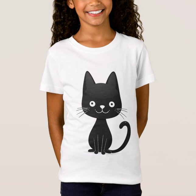 T-Shirt Illustration simple de chat noir, chat mignon kawa (Devant)