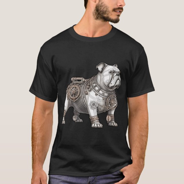 T-shirt Illustration steampunk d'un pug robot (Devant)