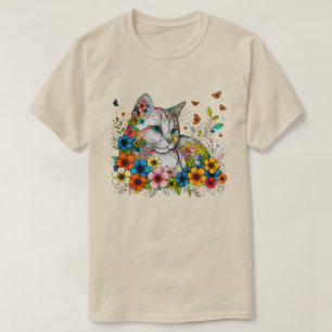T-shirt Illustration stylisée des papillons des fleurs de 