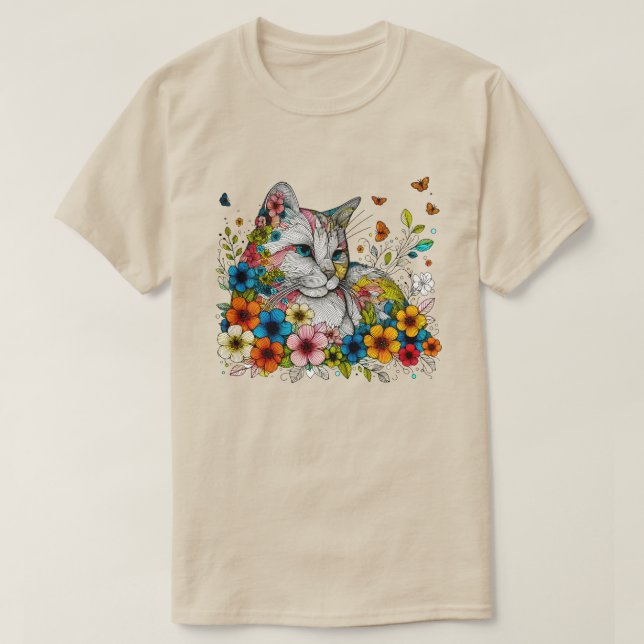 T-shirt Illustration stylisée des papillons des fleurs de  (Design devant)