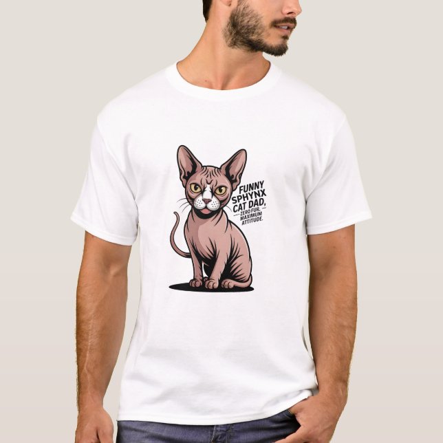 T-shirt Illustration vectorielle de papa chat Sphynx drôle (Devant)