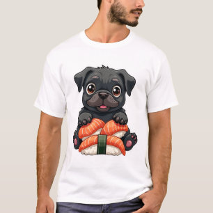 T-shirt Illustration vectorielle de sushi de pug noir mign