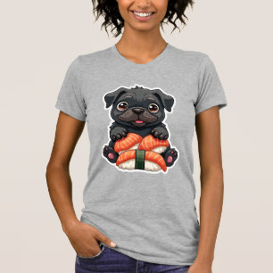 T-shirt Illustration vectorielle de sushi de pug noir mign