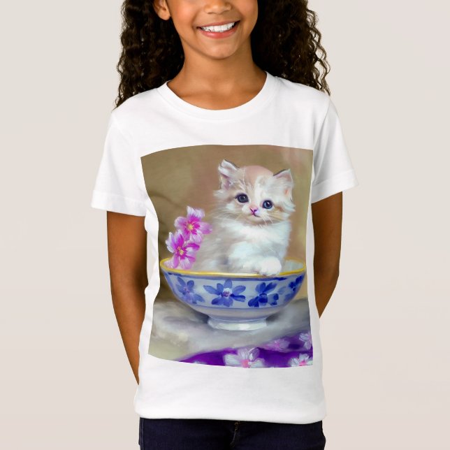 T-Shirt Illustration vintage de chaton blanc (Devant)