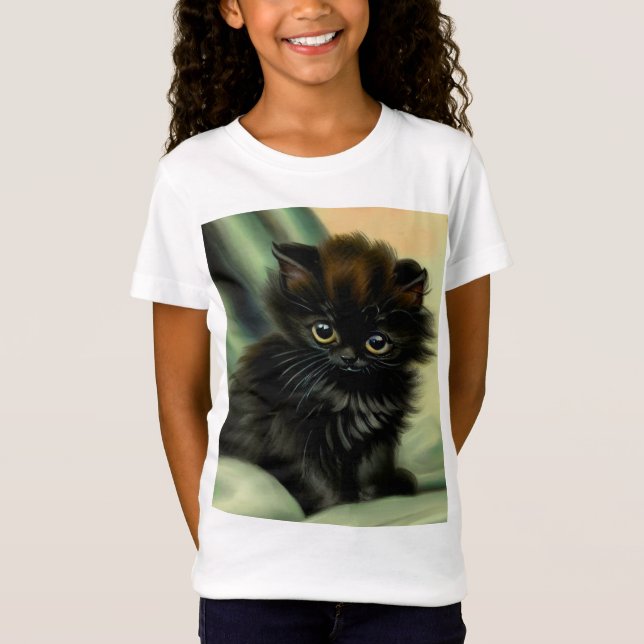 T-Shirt Illustration vintage de Kitten noir (Devant)