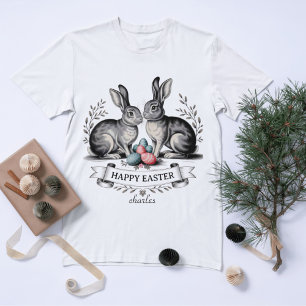 T-shirt Illustration vintage de la paire de lapins de Pâqu