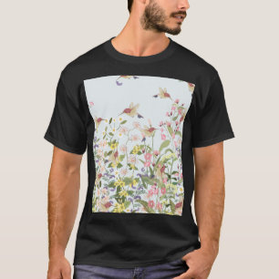 T-shirt Illustration Vintage du Jardin Floral aux colibris
