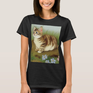 T-shirt Illustration vintage Kitten avec fleurs