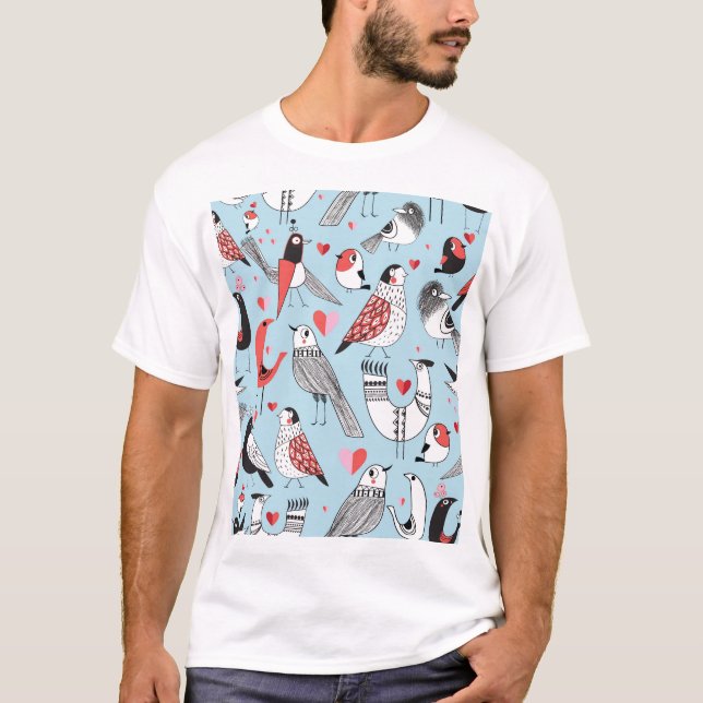 T-shirt Illustrations amusantes d'oiseaux, graphisme sans  (Devant)
