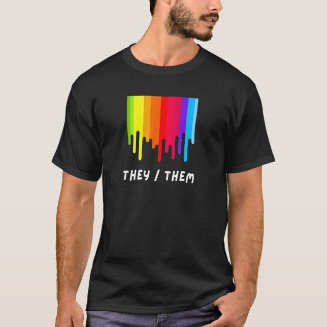 T-shirt Ils Les Pronononouns Non binaires Mois Gay pride L (Devant)