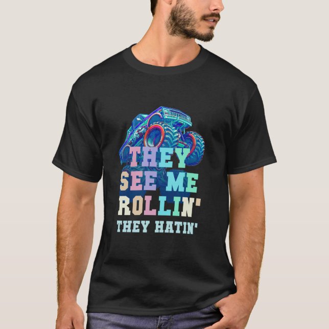 T-shirt Ils me voient ROLLIN Monster Trucks School Bus (Devant)