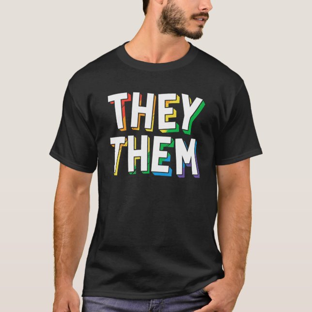 T-shirt Ils Pronoun Marche de sensibilisation à la fierté  (Devant)