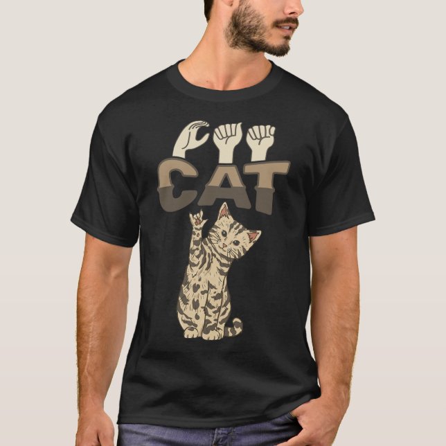 T-shirt ILY Cat ASL Geste main sourde perte d'audition (Devant)