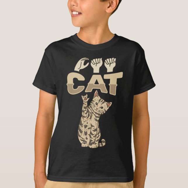 T-shirt ILY Cat ASL Geste main sourde perte d'audition (Devant)