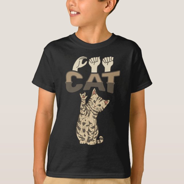 T-shirt ILY Cat ASL Geste main sourde perte d'audition (Devant)