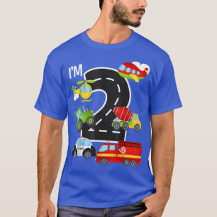 T-shirt I'm 2 Birthday Boy 2nd Bday Car Fire Truck Airplan