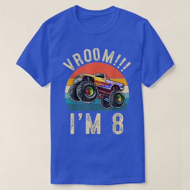 T-shirt I'm 8 Years Old Vroom 8th Birthday Party Truck Car (Design devant)