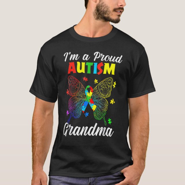T-shirt I'm A Proud Autism Grandma Puzzle Ribbon Butterfly (Devant)