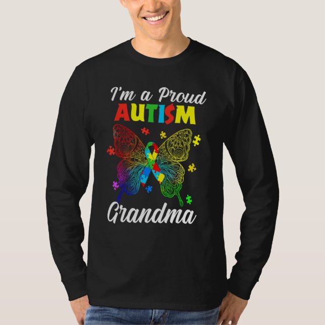 T-shirt I'm A Proud Autism Grandma Puzzle Ribbon Butterfly (Devant)