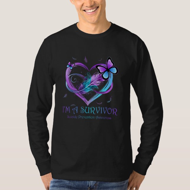 T-shirt I'm A Survivor Butterfly Heart Suicide Prevention  (Devant)
