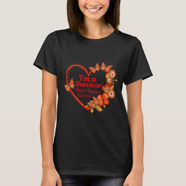 T-shirt I'm A Survivor Heart Disease Awareness Red Butterf (Devant)