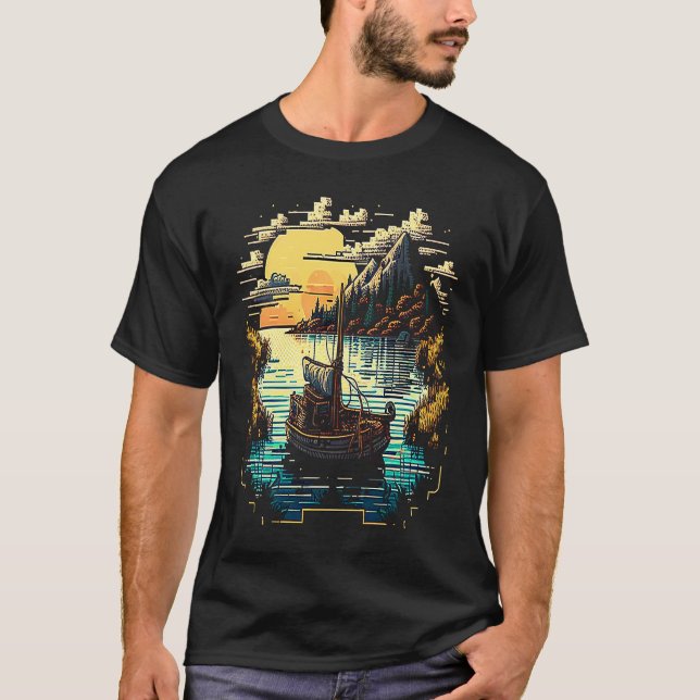 T-shirt I'm an angler with a boat and go fishing pixel art (Devant)
