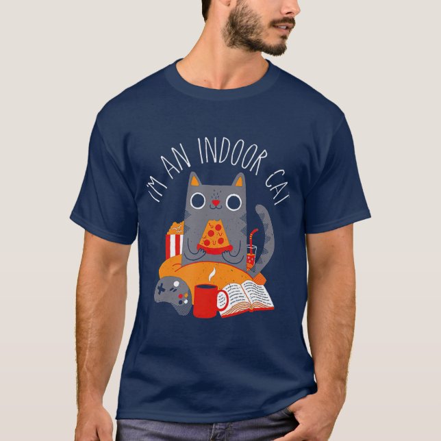 T-shirt Im An Indoor Cat Funny Reading Coffee Gaming Cat (Devant)