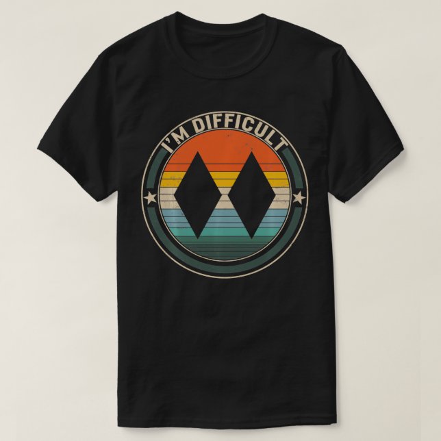 T-shirt Im Difficile Double Diamants Noirs Piste De Ski Sn (Design devant)