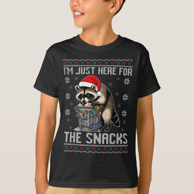 T-shirt I'm Just Here For Snacks Raccoon Christmas Kids To (Devant)