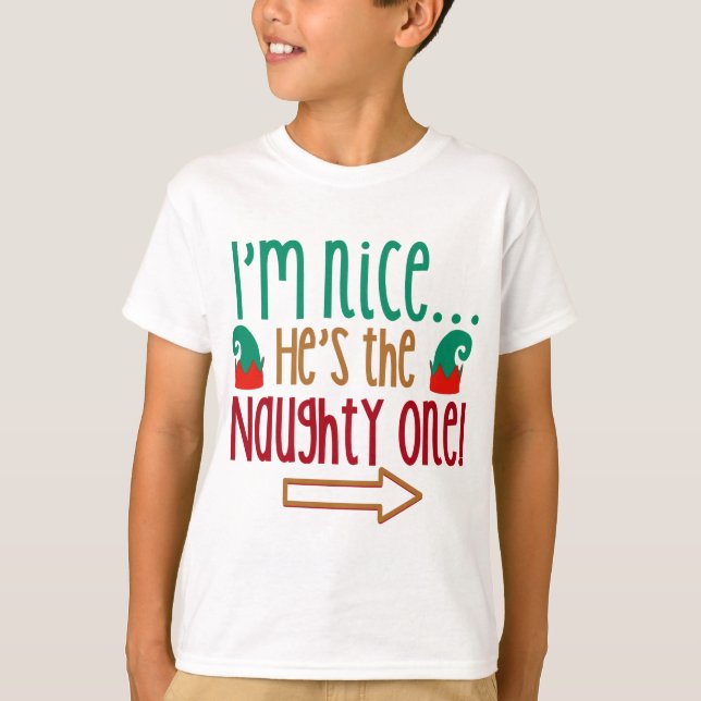T-shirt Im Nice Hes Naughty Elf Casquette (Devant)