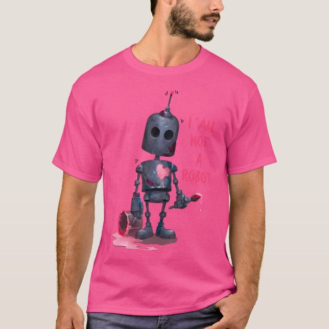 T-shirt I'M Not A Robot Grey With Computer Internet (Devant)