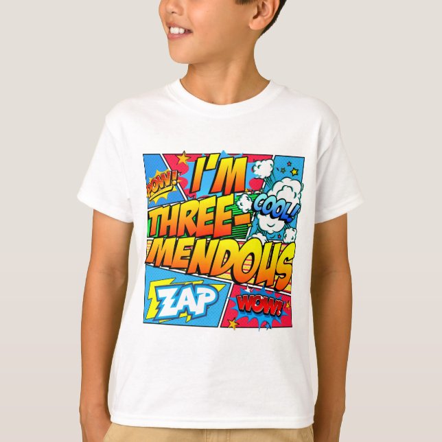 T-shirt I'm Three Mendous 3rd Birthday Comic Book (Devant)