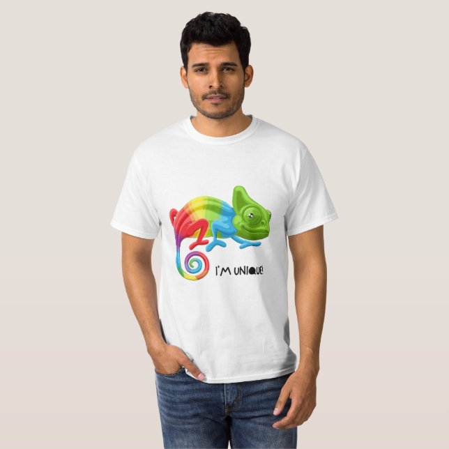 T-shirt I'm Unique Chameleon pour hommes - Arc-en- (Devant entier)