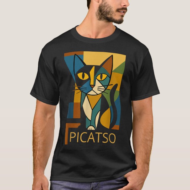 T-shirt Image de chat drôle Picatso - Style d'art cubisme  (Devant)