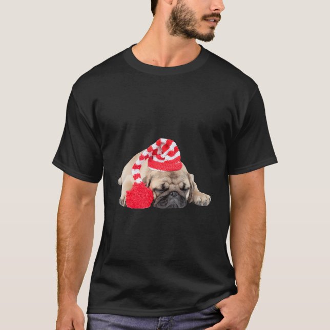 T-shirt Image de chiot pug mignon et bronzé avec un chapea (Devant)