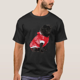 T-shirt Image de pug noir mignon avec chapeau de Père Noël