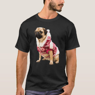 T-shirt Image de Pug tan mignon avec chapeau de Père Noël