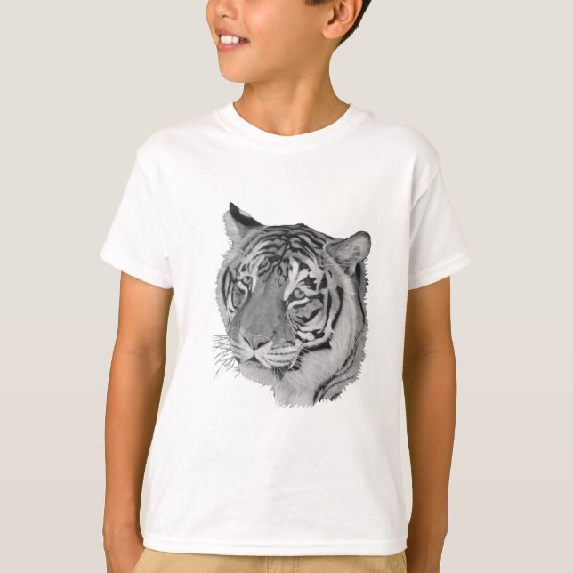 T-shirt image de tigre noir et blanc du gros chat (Devant)