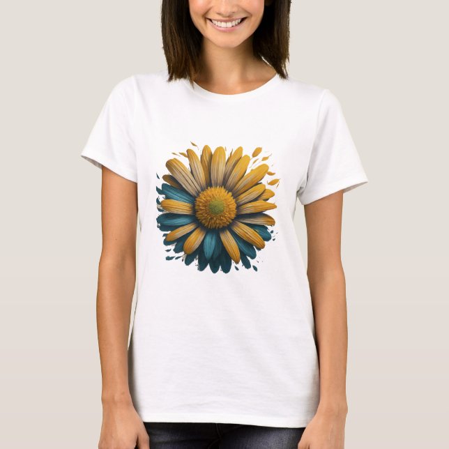 T-shirt image stylisée d'une marguerite fleurie, (Devant)
