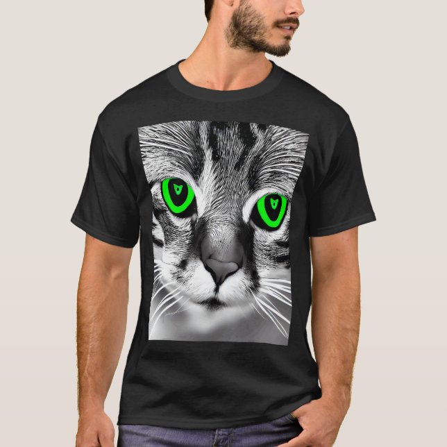 T-shirt Image visuellement frappant d'un chat noir et blan (Devant)