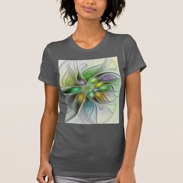 T-shirt Imaginaire coloré Fleur moderne Abstrait Fractal (Devant)