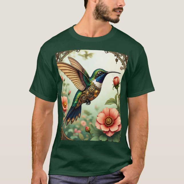 T-shirt Imaginaire Cute Steampunk Fleurs d'oiseaux (Devant)
