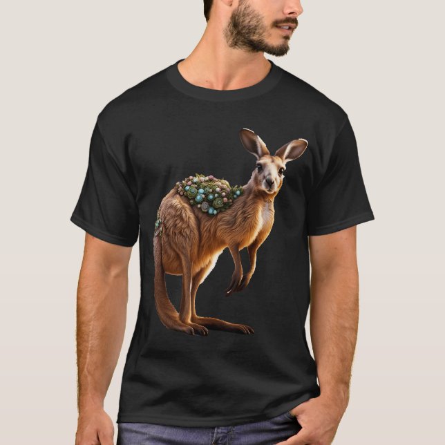 T-shirt Imaginaire Cute Vivid Kangaroo Portrait Fleurs (Devant)
