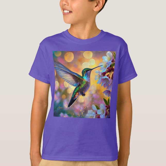 T-shirt Imaginaire de cerisier en fleurs Hummingbird (Devant)