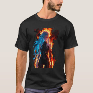 T-shirt Imaginaire de démons de Blue Haired dans les feux