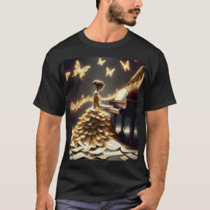 T-shirt Imaginaire fille mignonne Jouer Piano