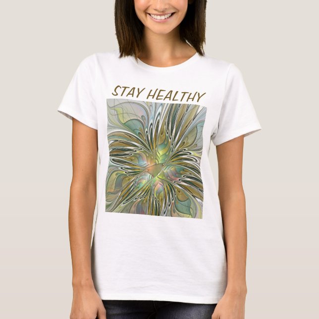 T-shirt Imaginaire Floral Fleur Art Fractal Moderne Avec O (Devant)