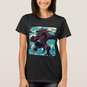 T-shirt Imaginaire Kaiju Anime - Woodcut 3