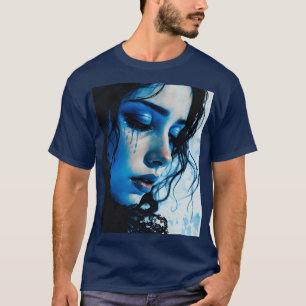 T-shirt Imaginaire mignon fille triste bleu