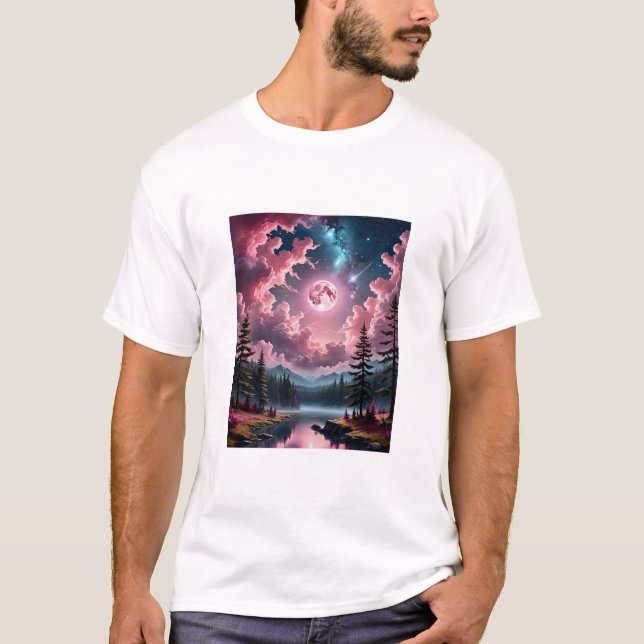 T-shirt Imaginaire rose Lune Dreamy Night Sky Paysage Tee (Devant)